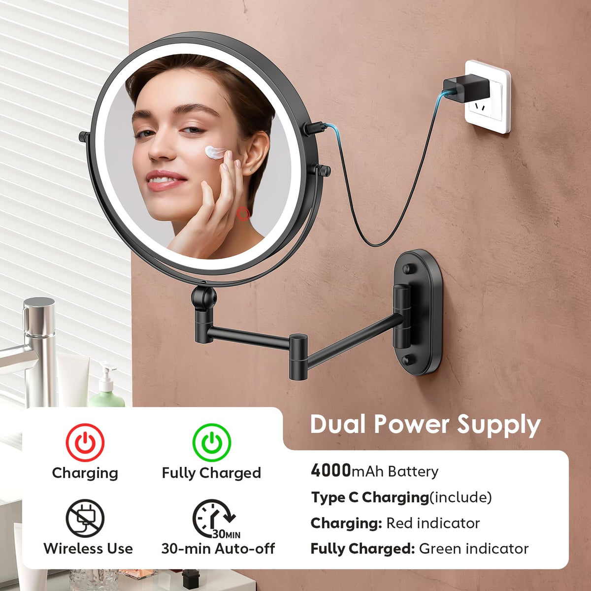 ZLOKLA 9 Wall Mounted Lighted Makeup Mirror 4000mAh - ZLOKLA Official Imagery - 6