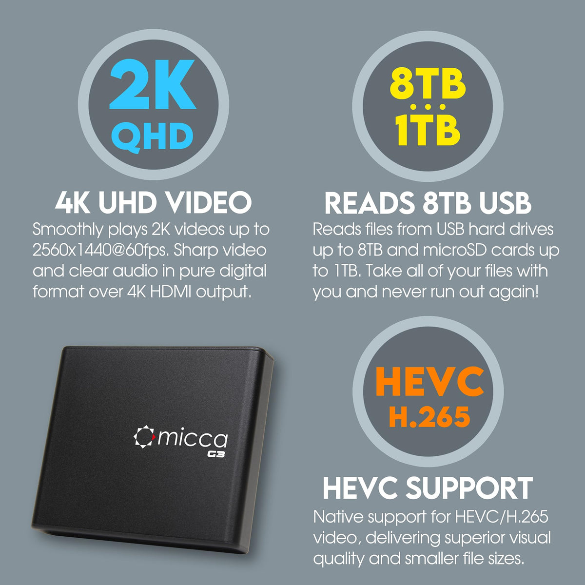 Micca G3 2K Quad HD USB and microSD Media Player 4K HDMI - Micca Official Imagery - 5