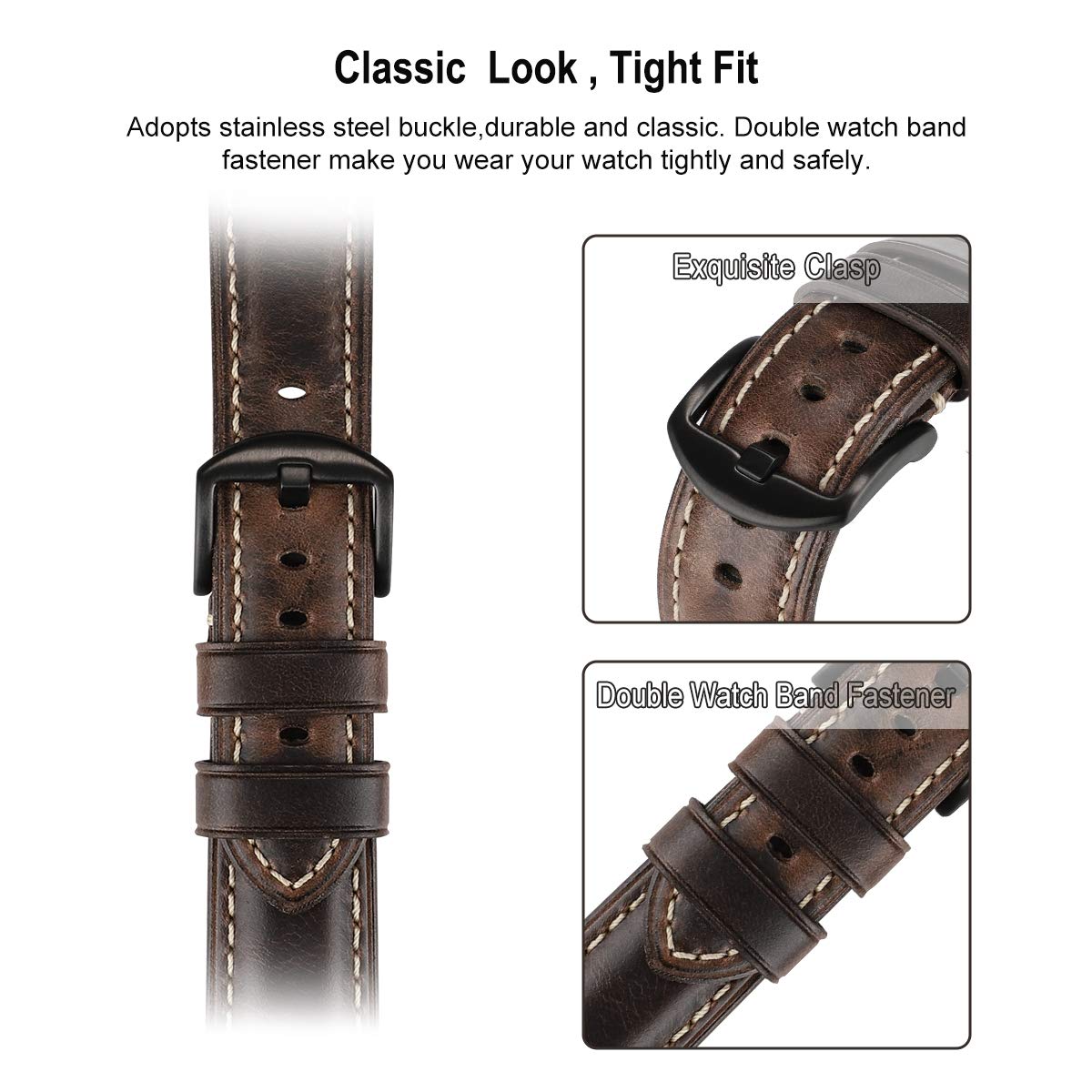 HUAFIY Genuine Leather Apple Watch Band 42/44/45/46/49mm