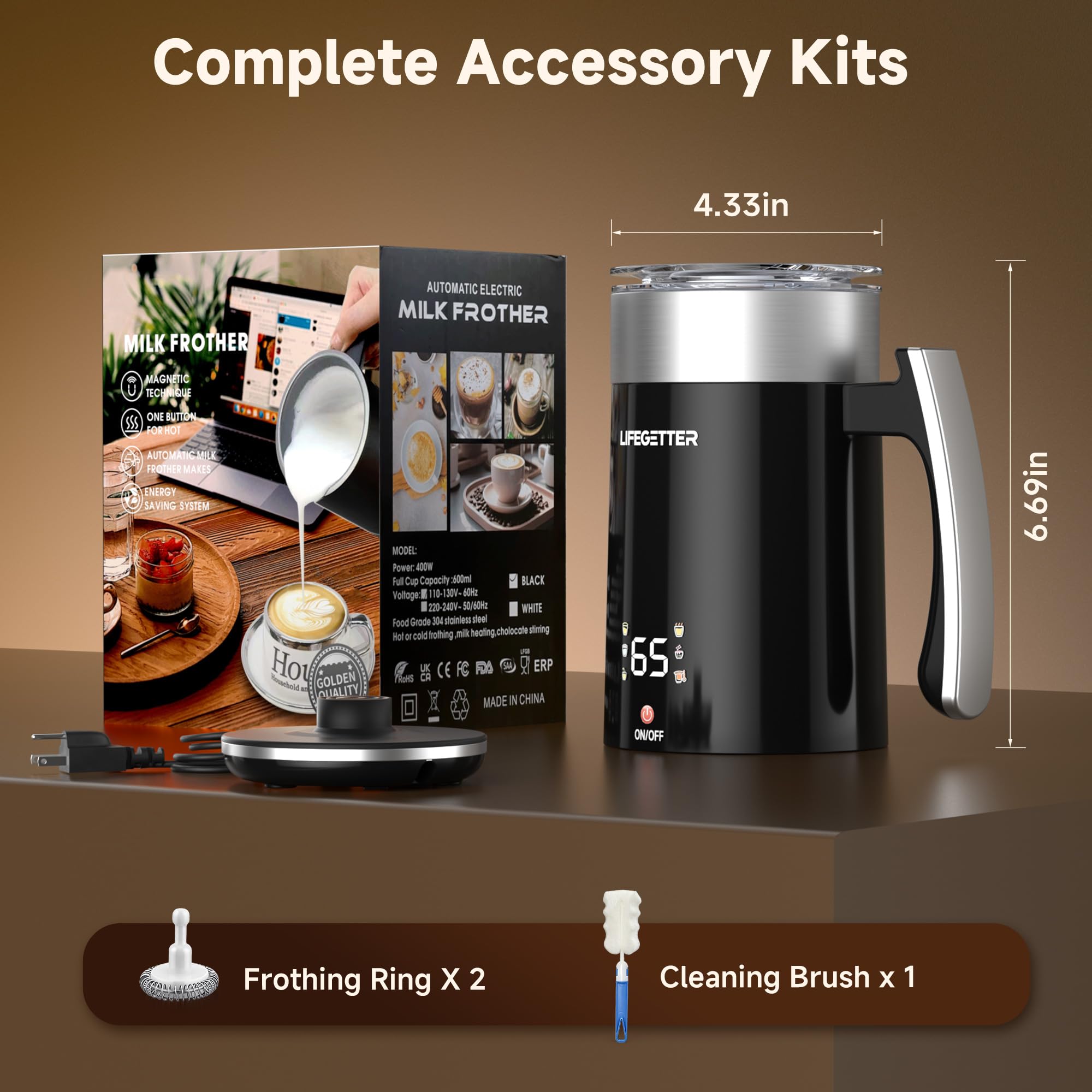 LIFEGETTER Milk Frother and Steamer 6-in-1 Electric Milk Frother - LIFEGETTER Official Product View 2