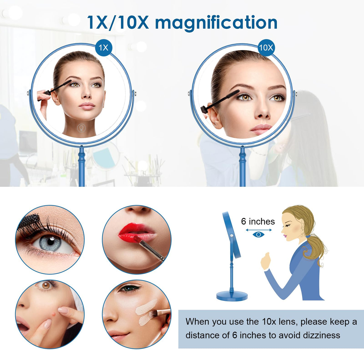 DEIOVWXS Makeup Mirror Rechargeable Vanity Mirror with 3 - DEIOVWXS Official Imagery - 6