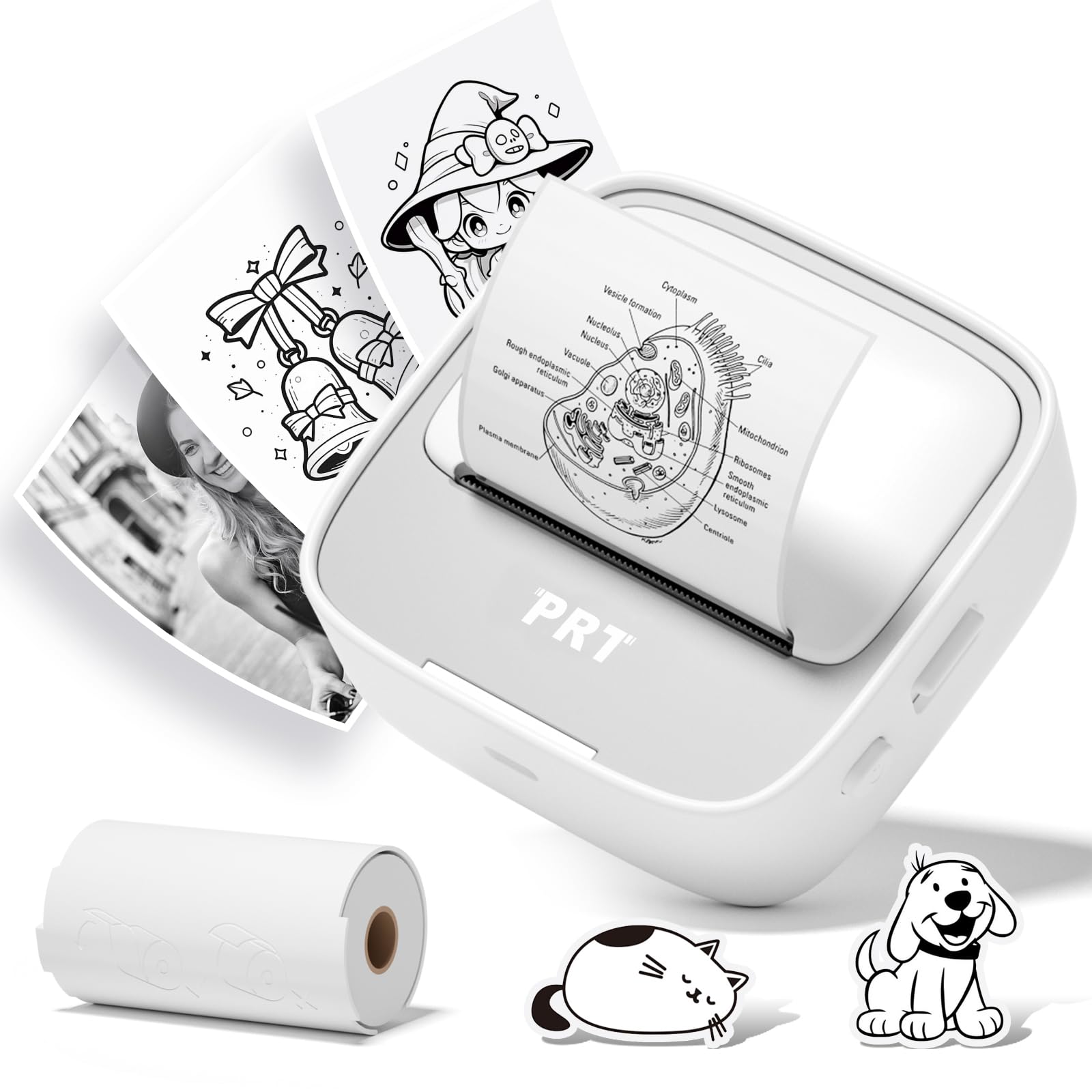 PRT Mini Sticker Printer, Portable Thermal Printer with 1Roll - Product Imagery