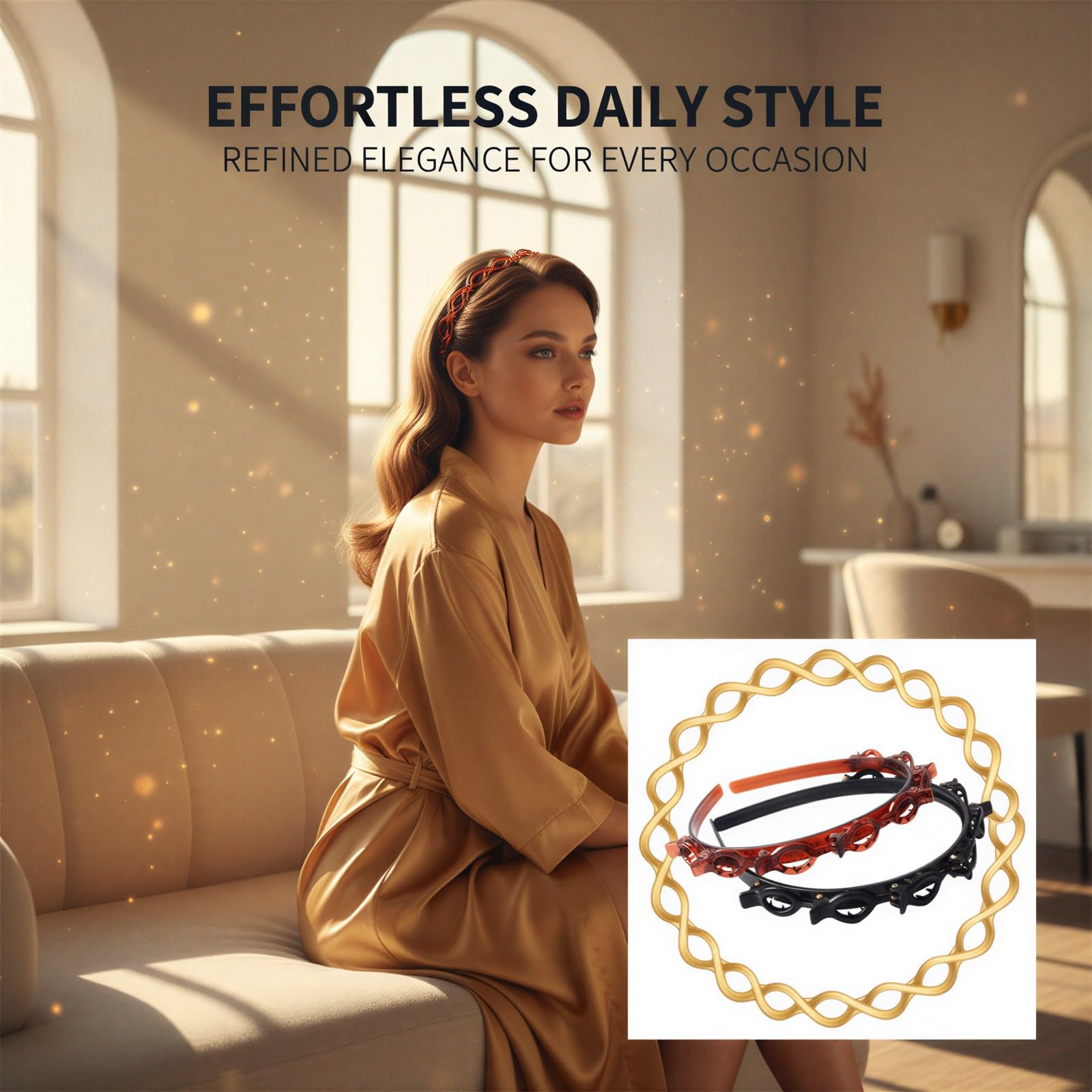 2 Pcs Red Black Braided Headband with Double Layer Bangs Hair Clips and Teeth Design for Women, Wide Hairband, Plastic Resin Hair Accessories for a Neat Hairstyle, 5.1 x 5.5 x 0.3 in