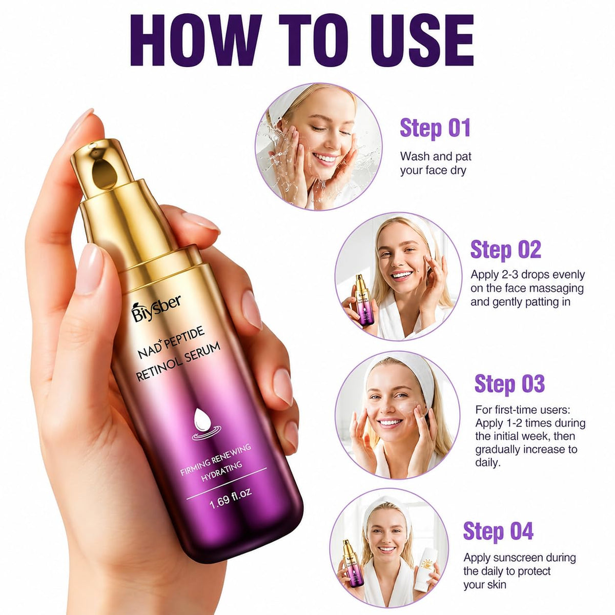 Retinol Serum for Face Neck with Peptide NAD Firming - BIYSBER Official Imagery - 8