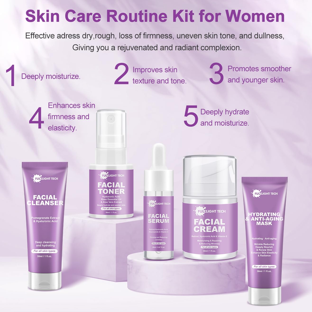Skin Care Set, 5-Piece Retinol Set, Gentle Hydrate, Smooth &amp; - FULLLIGHT TECH