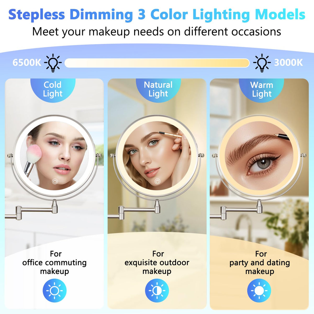 9 Wall Mounted Lighted Makeup Mirror Rechargeable 1X 15X - ALHAKIN Official Imagery - 5