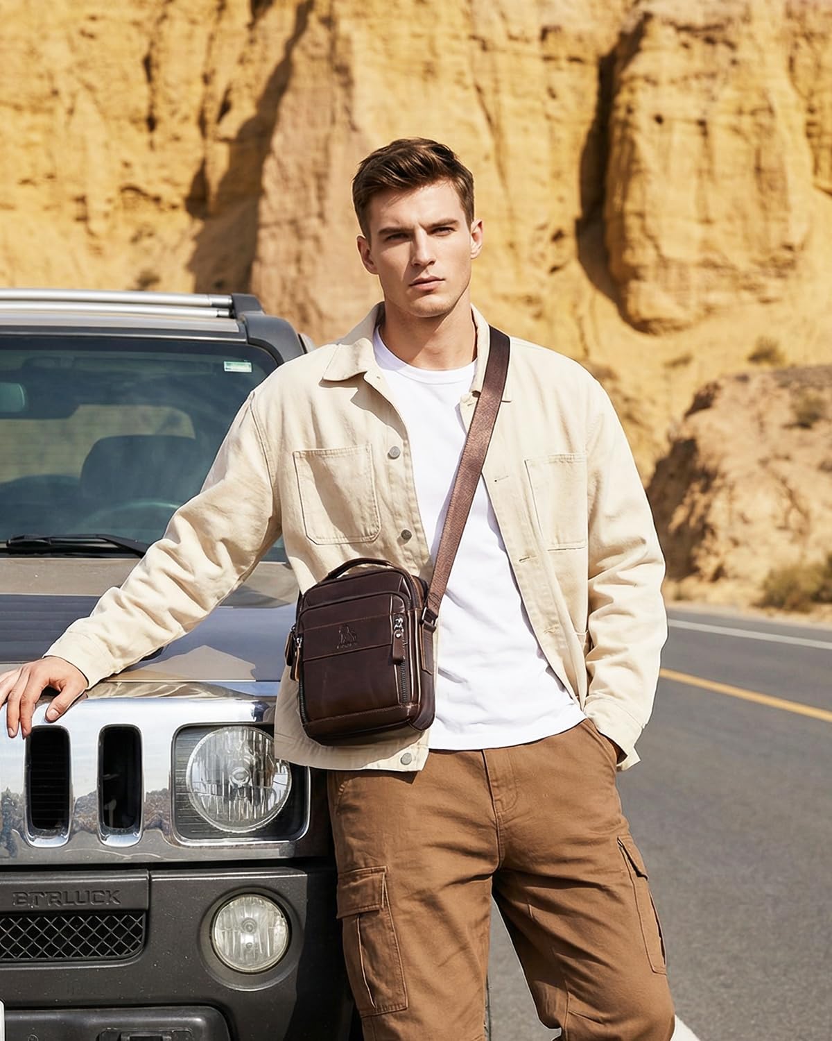 Men s Cowhide Leather Crossbody Shoulder Bag Top Handle - STEELLION Official Imagery - 3