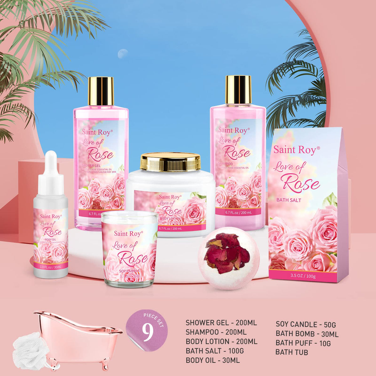 Spa Gifts for Women Rose Spa Gifts Bath and Body Gift Basket - Saint Roy Official Imagery - 5