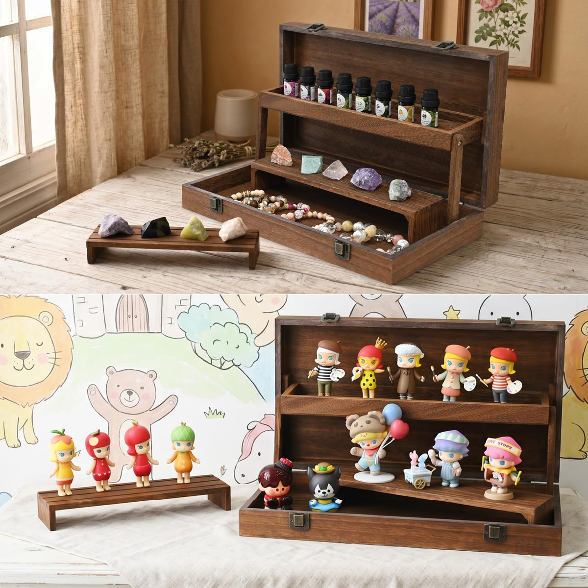 MOOCA 3 Tier Portable Wooden Jewelry Display Risers Carrying - MOOCA Official Imagery - 7