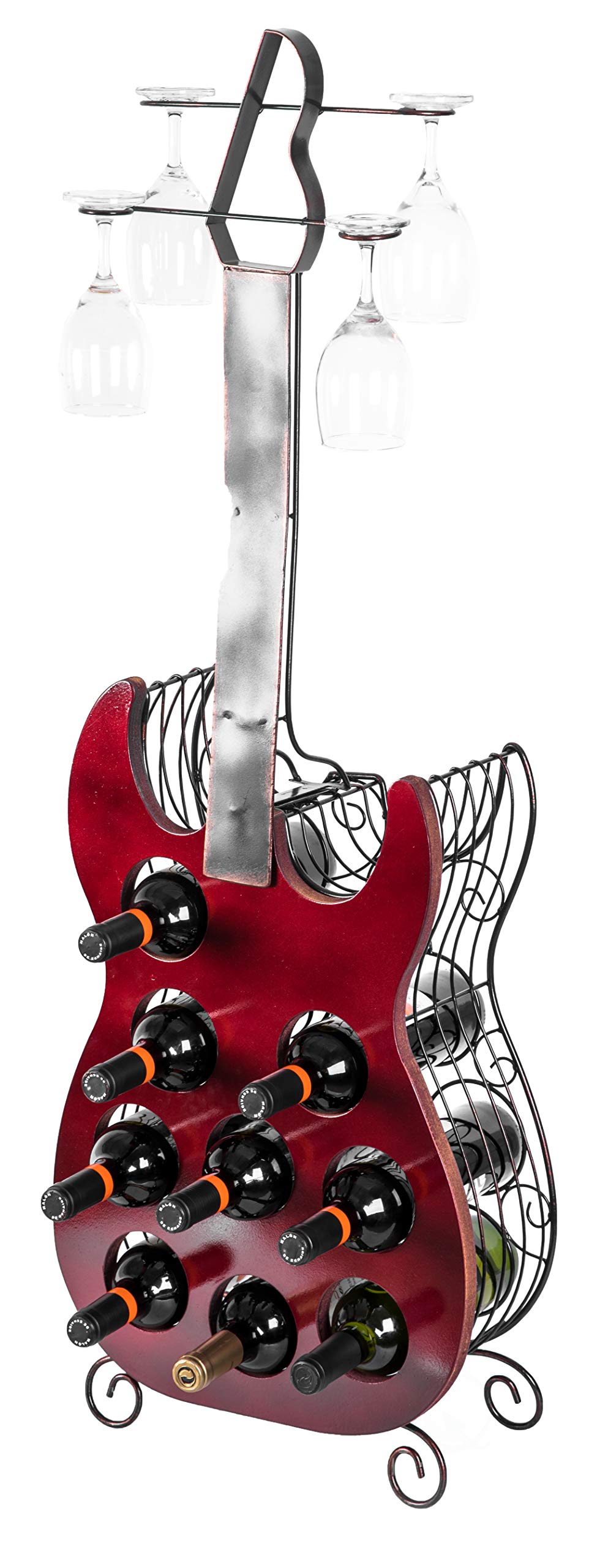 Vintiquewise Vintage Wood and Metal Guitar Shaped Wine Bottle - Product Imagery