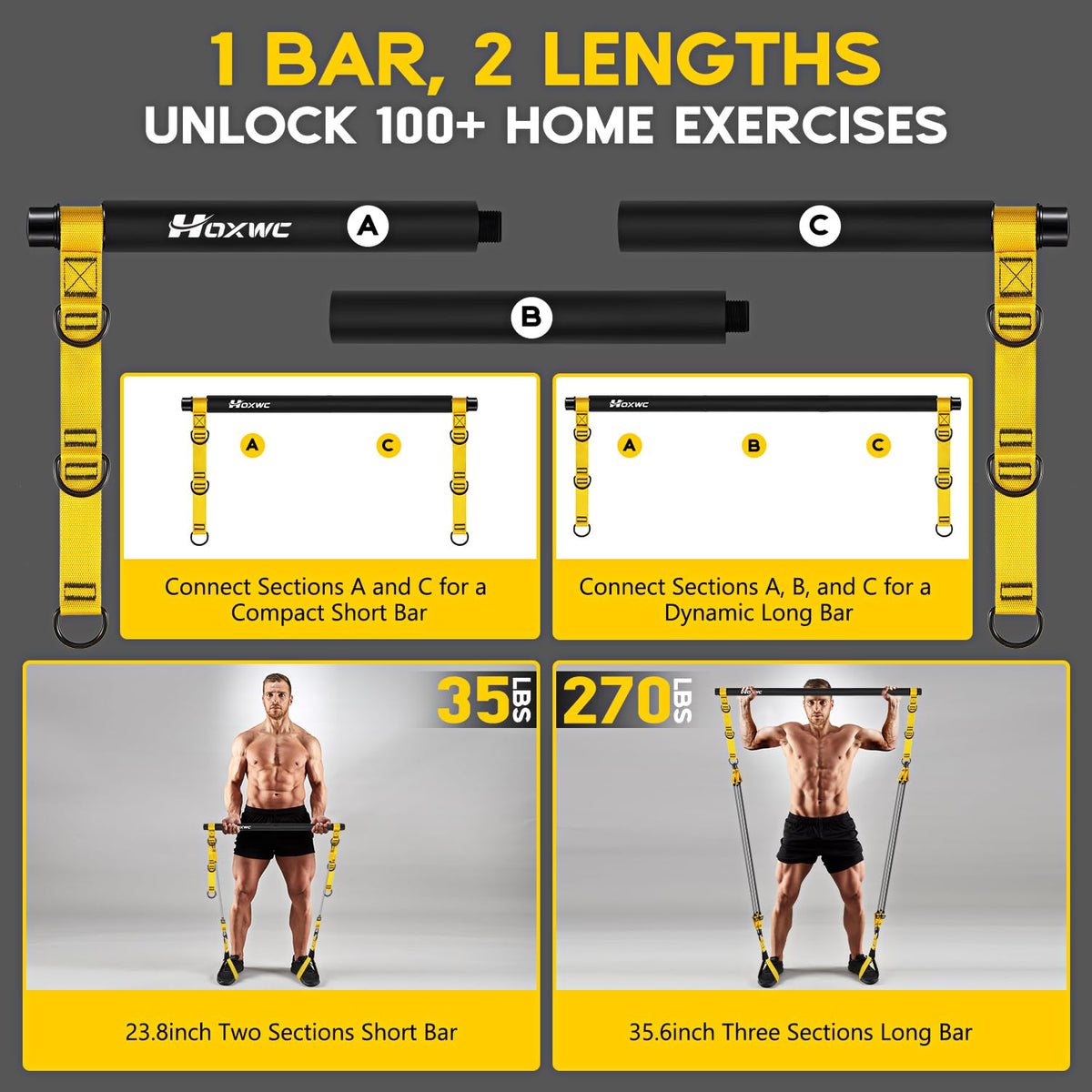 Heavy Pilates Equipment Portable Pilates Bar Kit with - HOXWC Official Imagery - 8