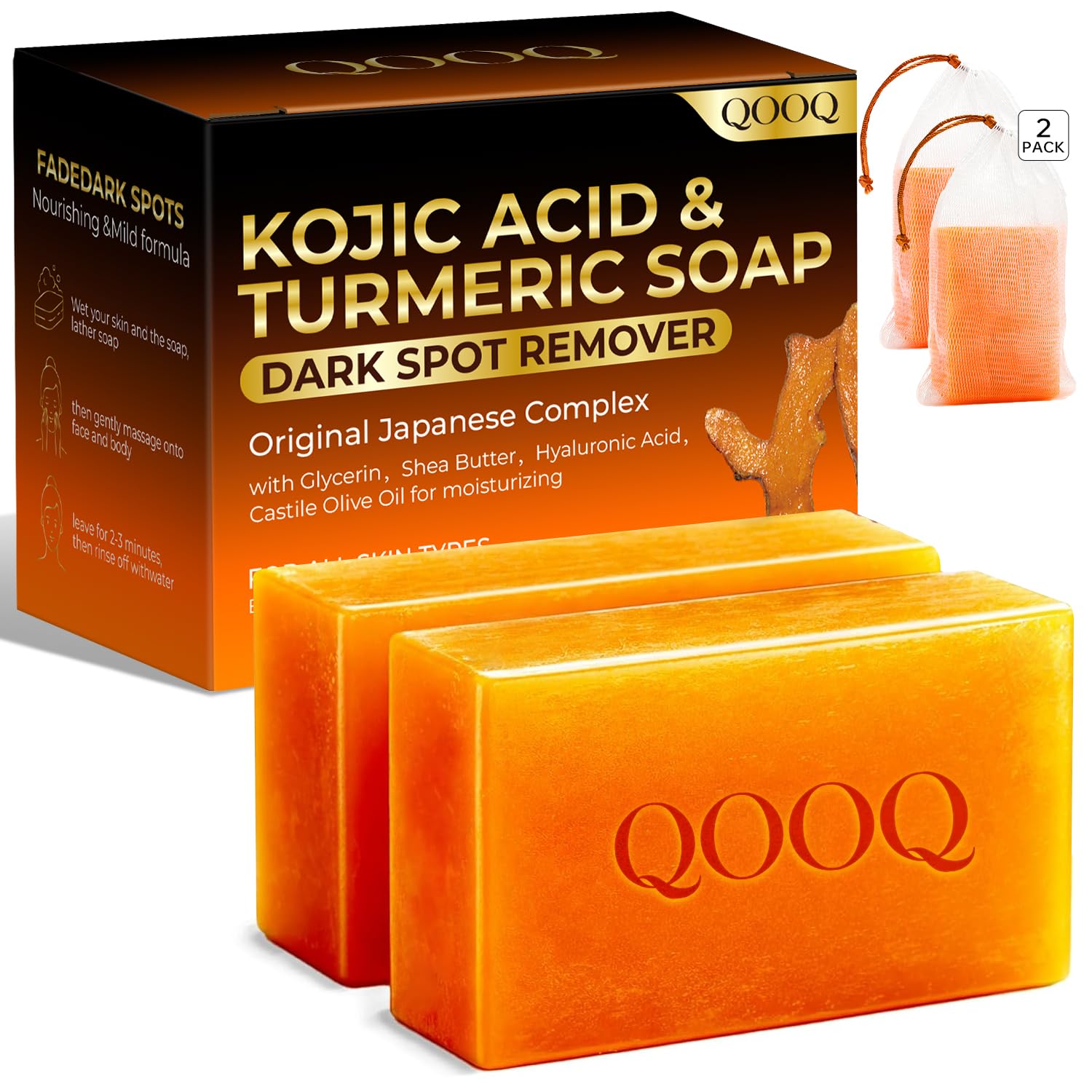 QOOQ Turmeric Kojic Acid Soap for Dark Spot Remover - Facial - Product Imagery