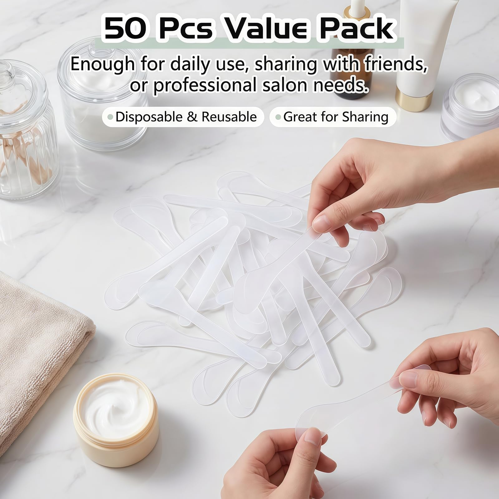 50Pcs Transparent Premium Plastic Cosmetic Spatula Makeup Scoop - Happyupcity