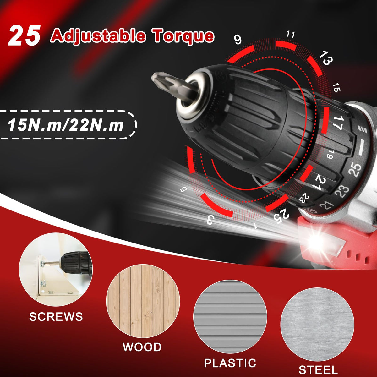 TLGREEN 138 Piece Red Tool Kit 12V Cordless Drill for Home - TLGREEN Official Imagery - 7
