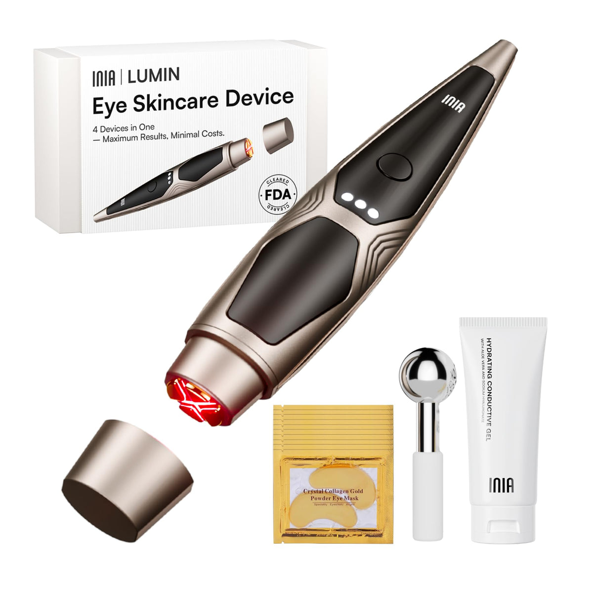 INIA 4 in 1 Heated Eye depuffer Tool Under Eye Red Light - INIA Official Imagery - 2