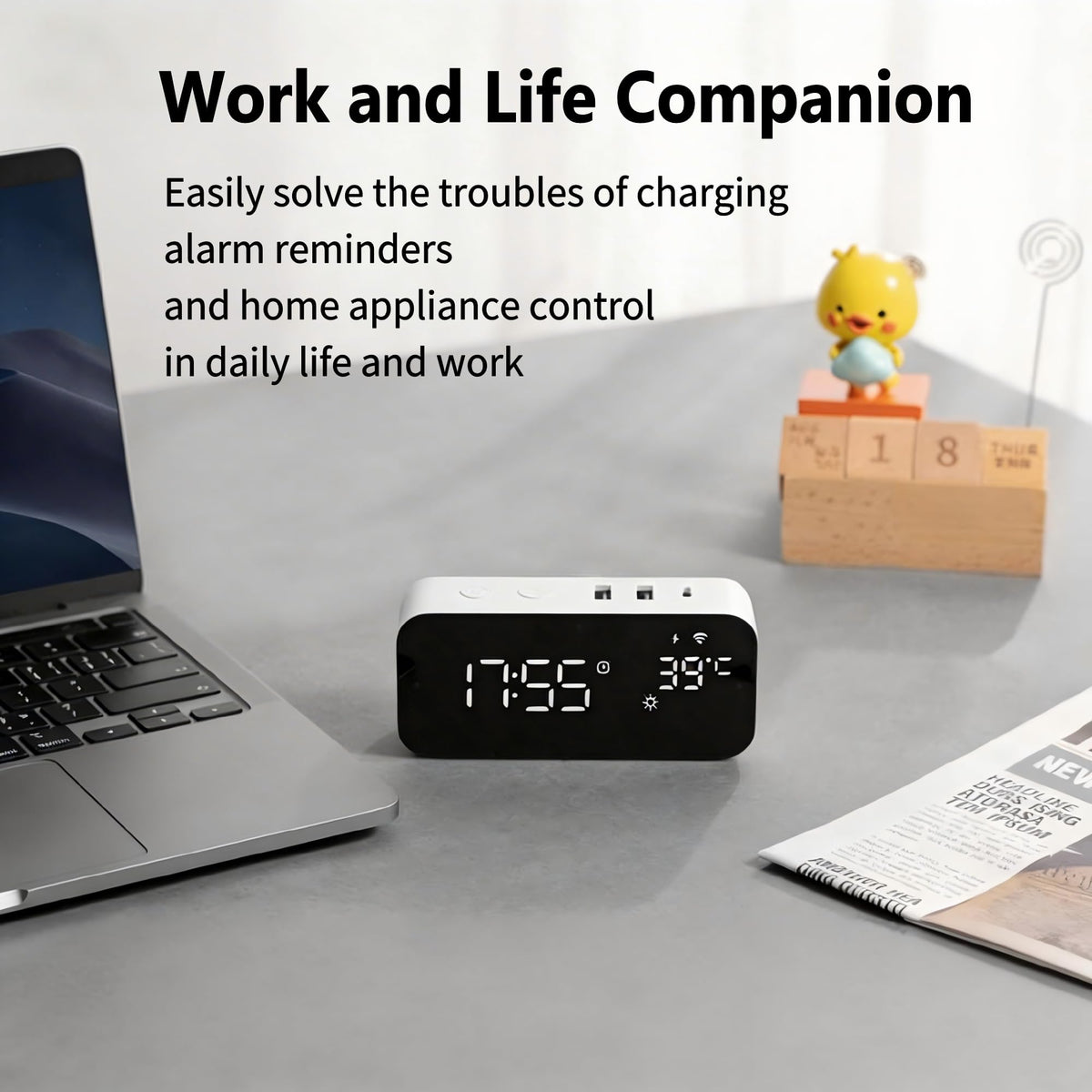 Smart WiFi Alarm Clock with Timer USB 2A 1C Fast Charging - Jinvocloud Official Imagery - 7