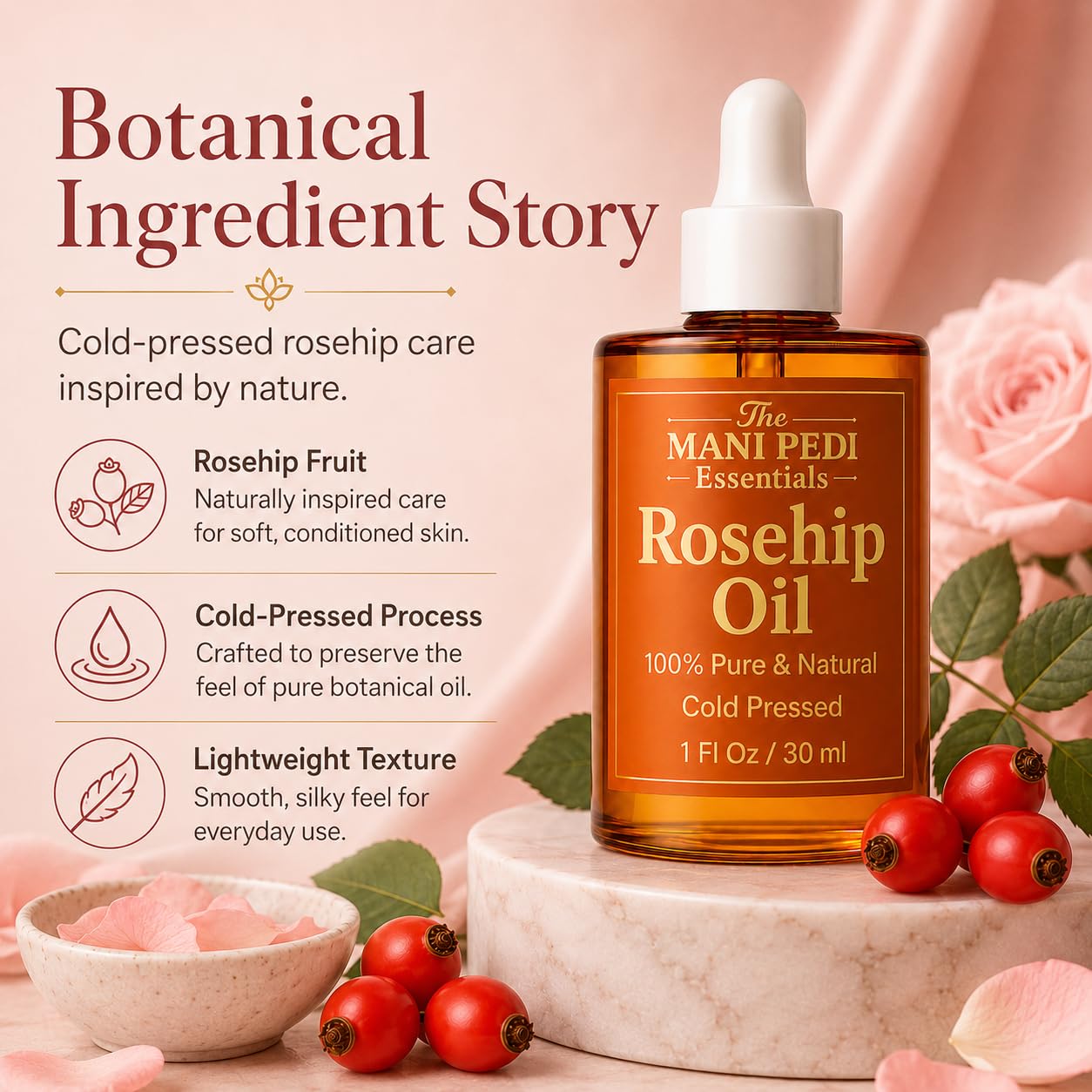 The Mani Pedi Essentials TMPE Rosehip Oil for Face. Pure, Natural, Cold - - The Mani Pedi Essentials Official Product View 4