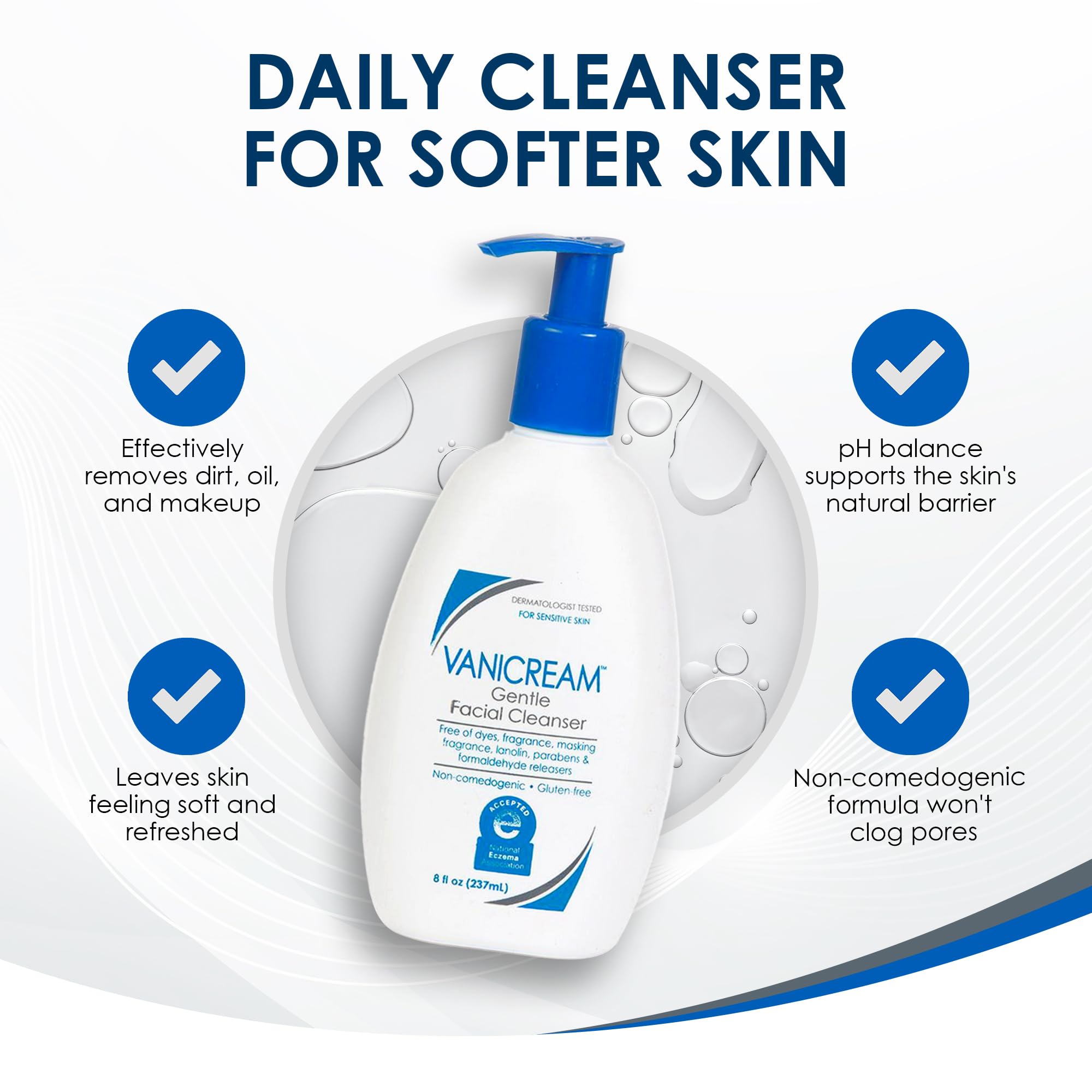 Vanicream Gentle Facial Cleaner, pH - Balanced Face Wash & 8 Fl Oz - Vanicream Official Product View 8
