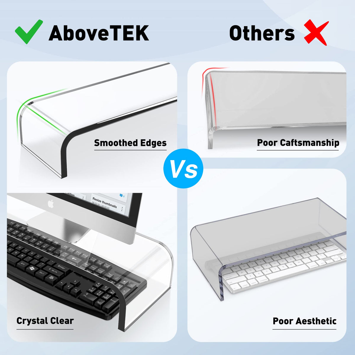 AboveTEK Acrylic Monitor Stand Premium Large Monitor Riser - AboveTEK Official Imagery - 7