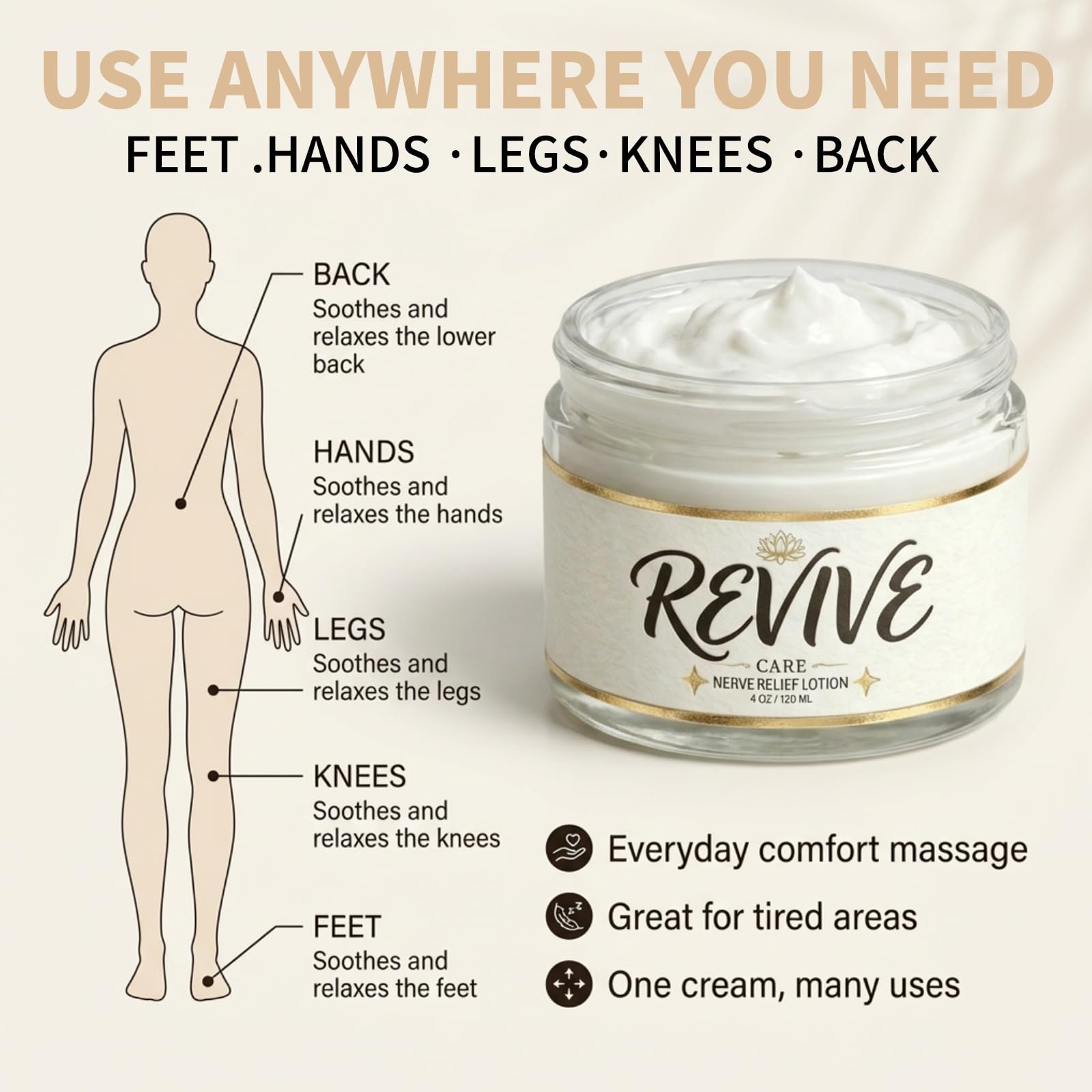 Nola Sleep Revive Nerve Relief Cream with magnesium, 4 oz, a skin moisturizer for soothing nerve discomfort.