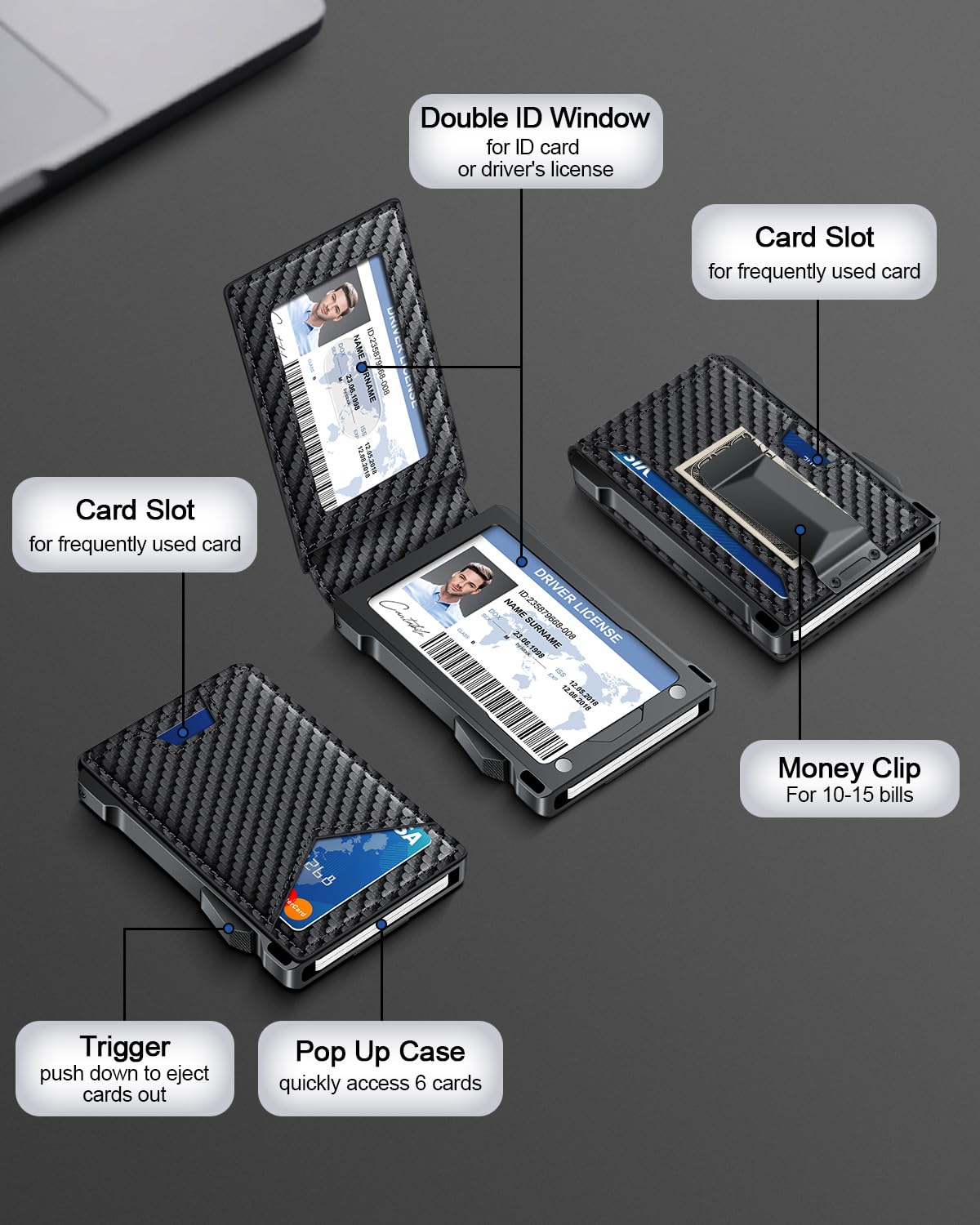 kafellon Wallet for Men RFID Wallet with 2 ID Windows & Money Cli by kafellon - Angle View 6