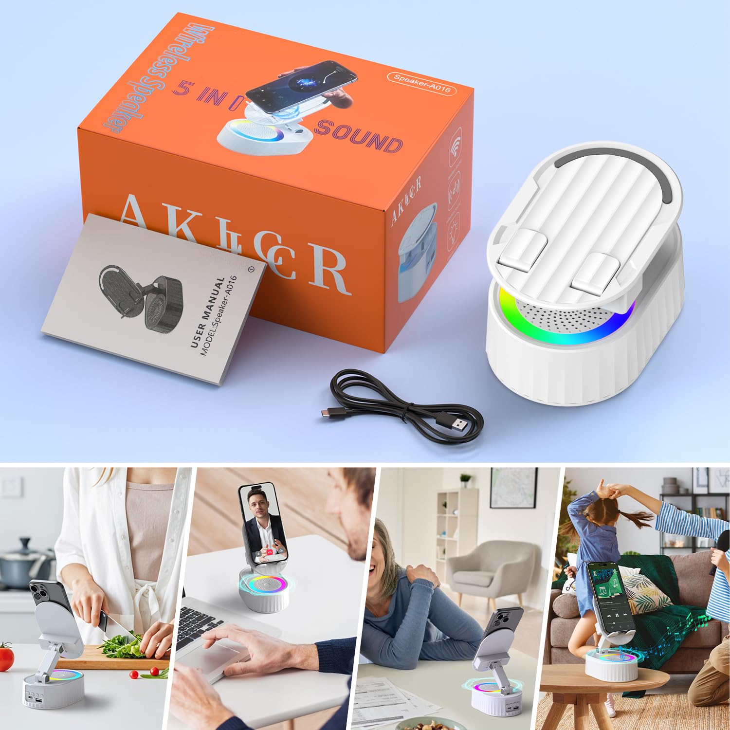 AKLLCCR Wireless Induction Audio Bluetooth Speaker 5in1 Phone Hol - AKLLCCR Official Product View 8