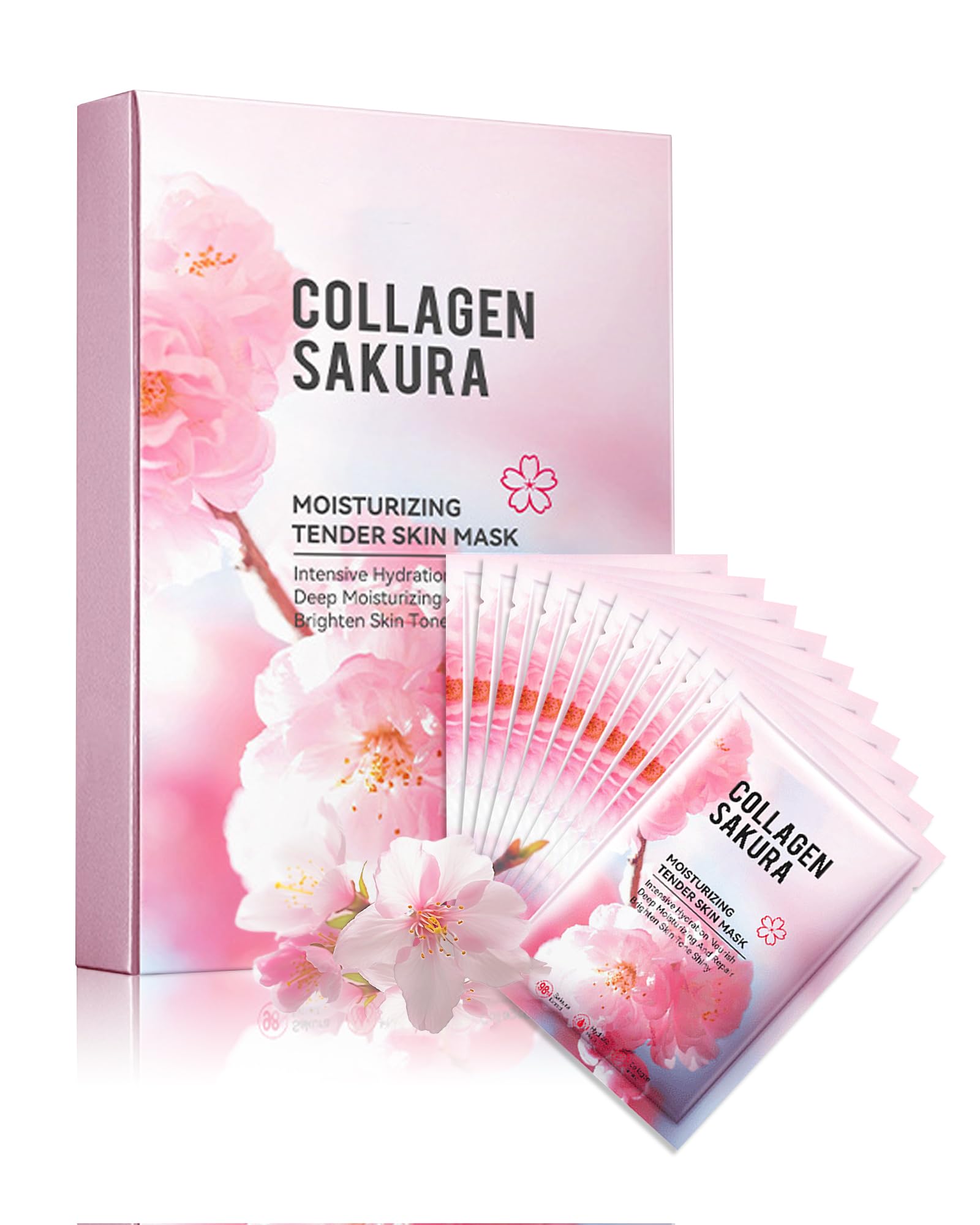 Facial Mask Skincare Set,10Pcs Sakura Collagen Skin Care Sheet - Product Imagery