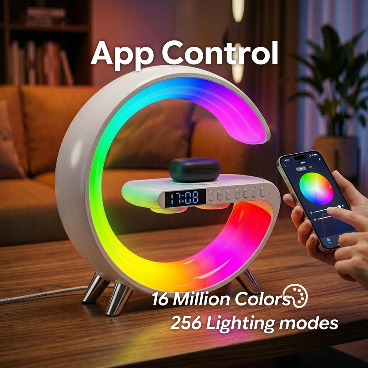 Smart LED Table Lamp Alarm Clock for Bedroom with Wireless - Hirsionsan Official Imagery - 5