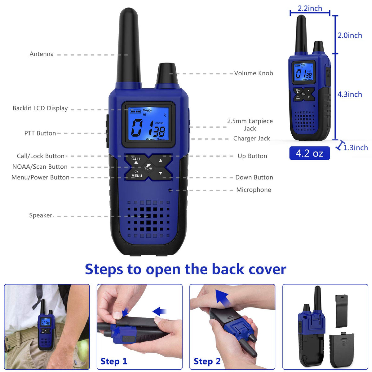 Topsung 4 Walkie Talkies Long Range Adults Rechargeable with - Topsung Official Imagery - 3