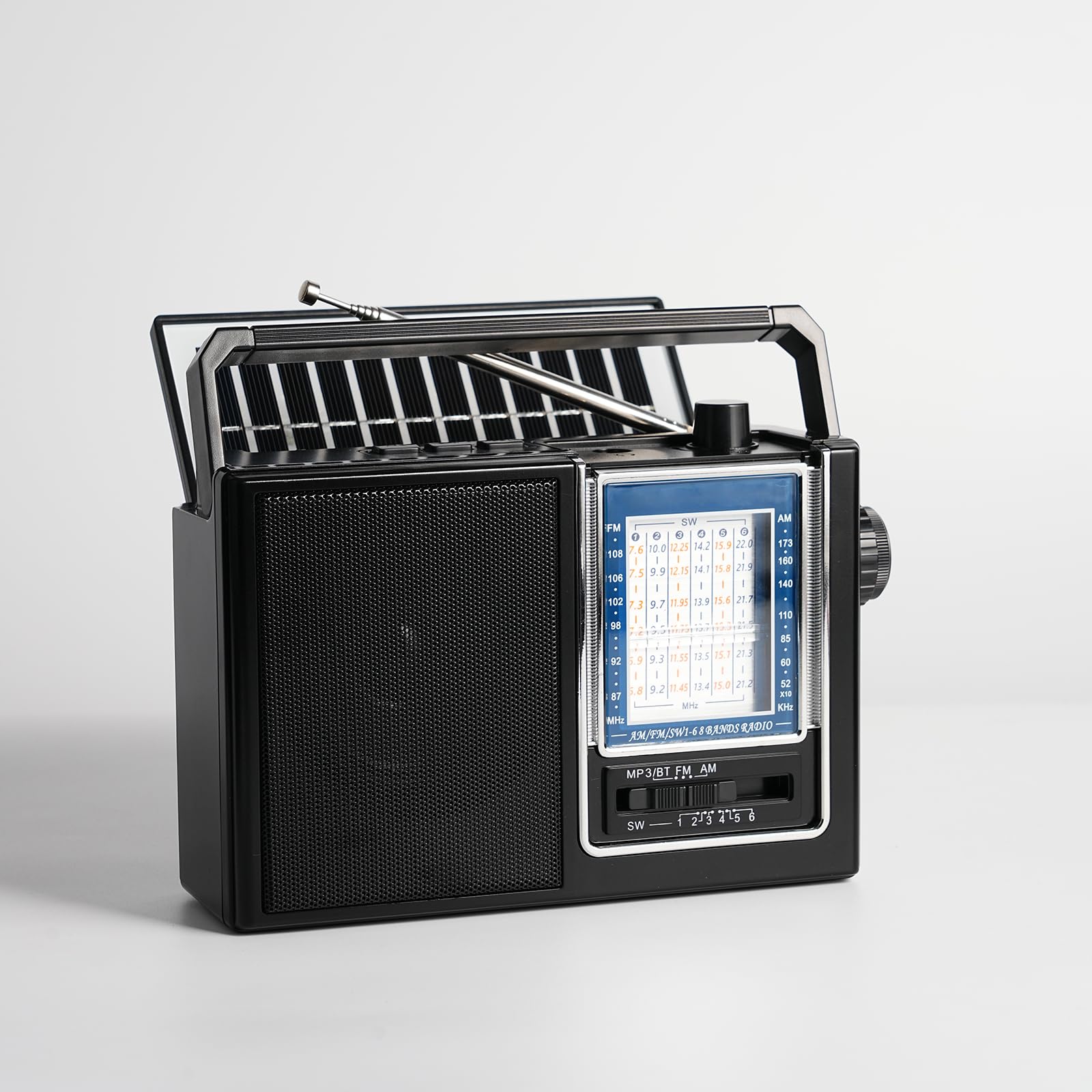 Nuoyida Retro AM/FM Bluetooth Radio, Solar/USB/Battery