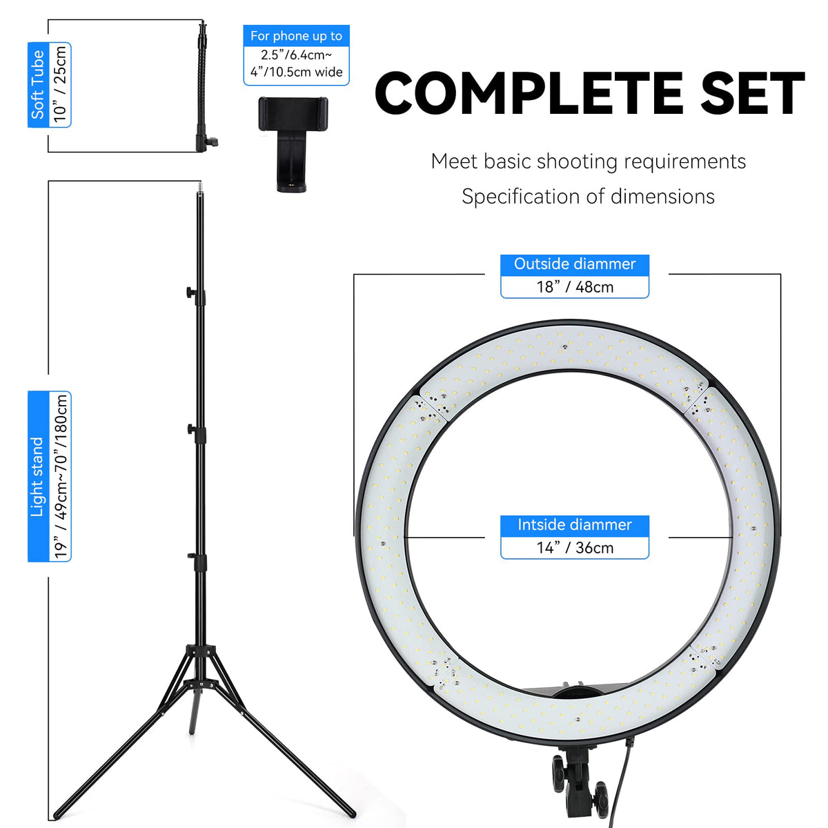 18 Inch Ring Light 55W Dimmable 5500K Light with 240 LEDs - LDGHO Official Imagery - 3