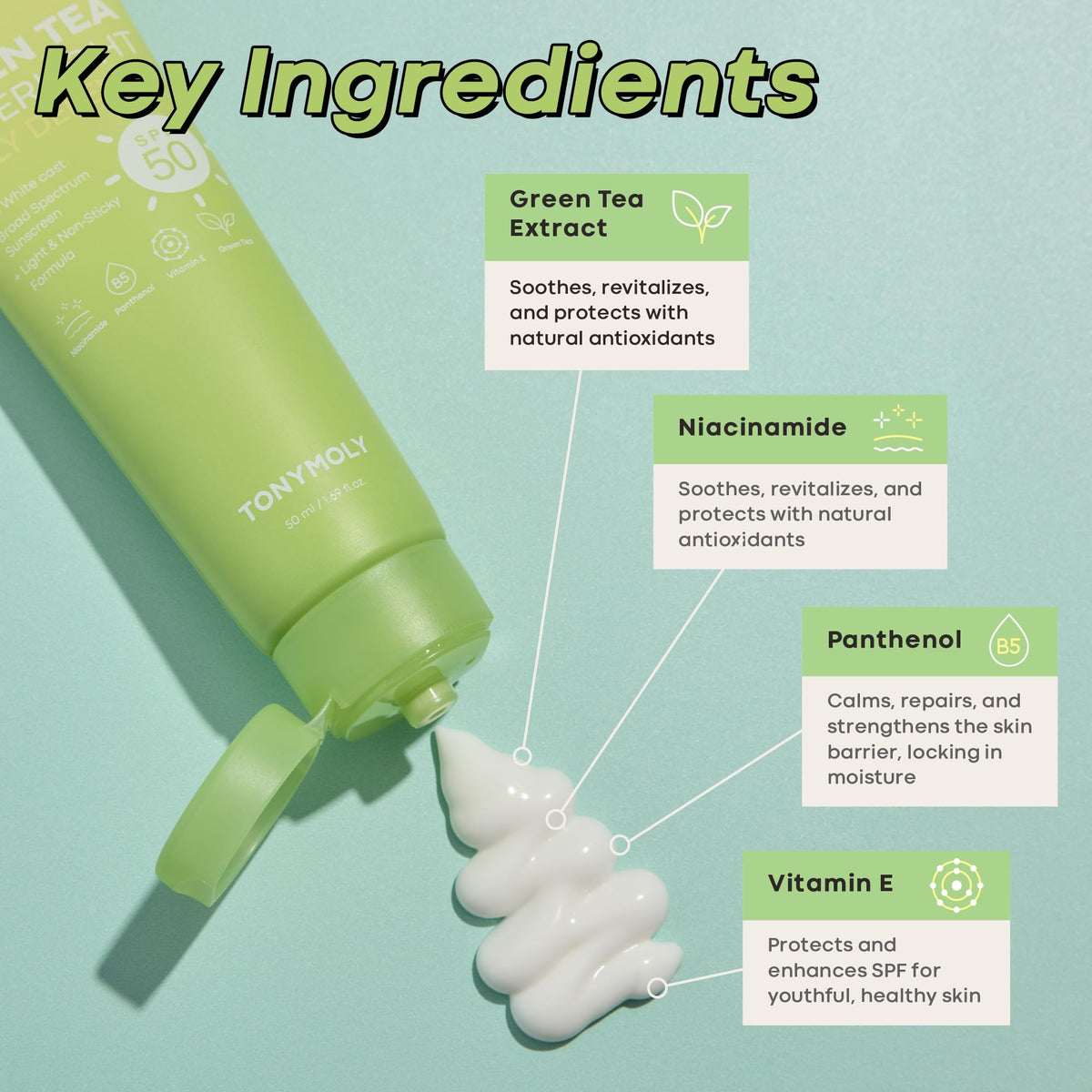 TONYMOLY Green Tea Face Sunscreen SPF 50 PA No White Cast 1 - TONYMOLY Official Imagery - 7