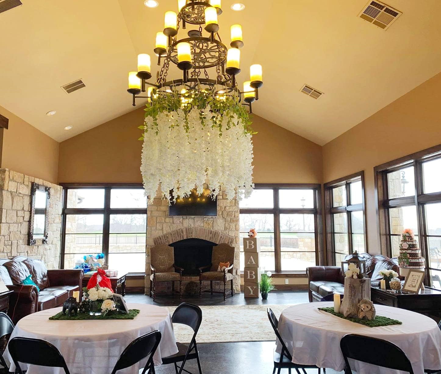 Set of 12 white artificial hanging flowers from WEISPARK, 3.75 feet long, ideal for decorative indoor or outdoor displays.