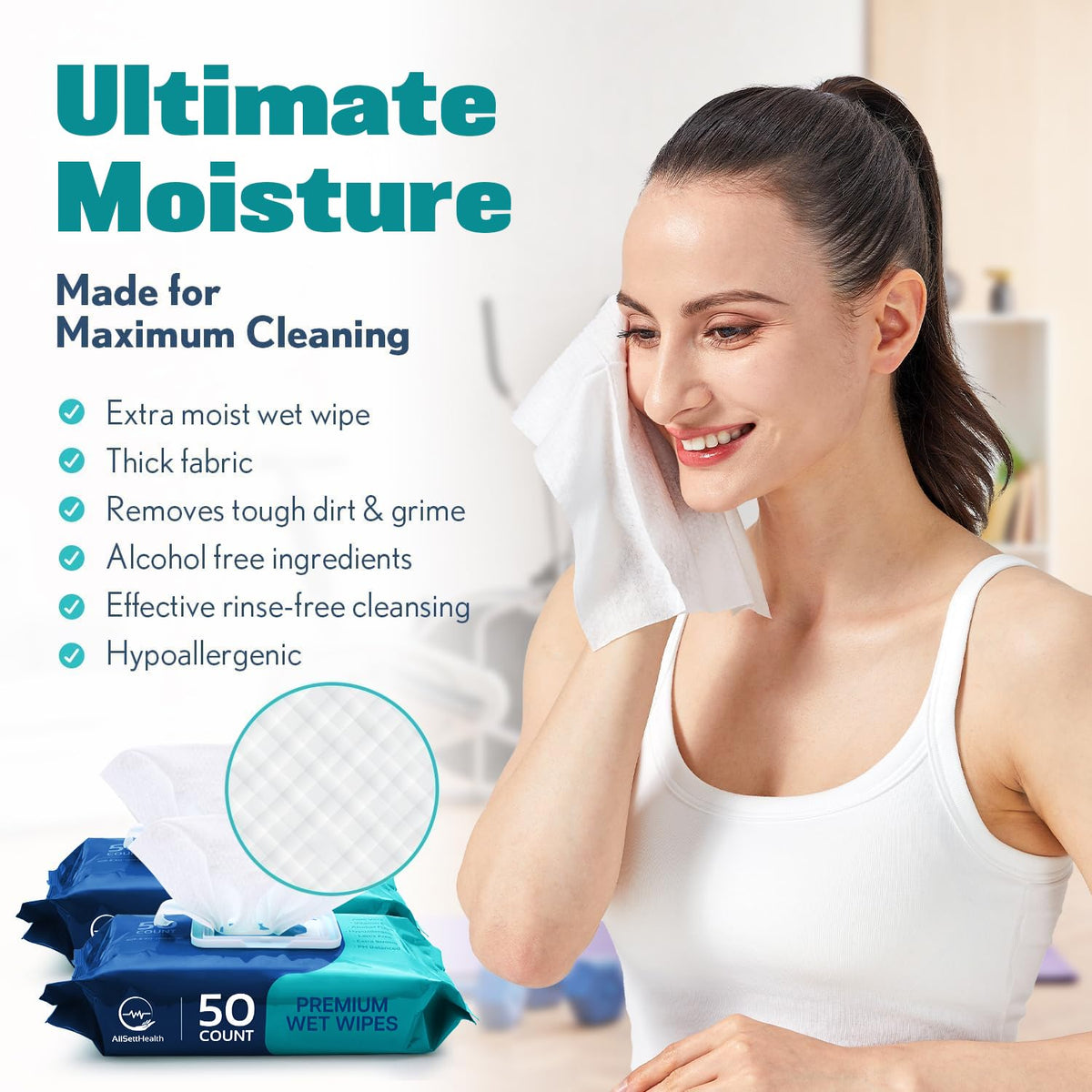 Body Wipes for Adults Bathing No Rinse - AllSett Health Official Imagery - 5