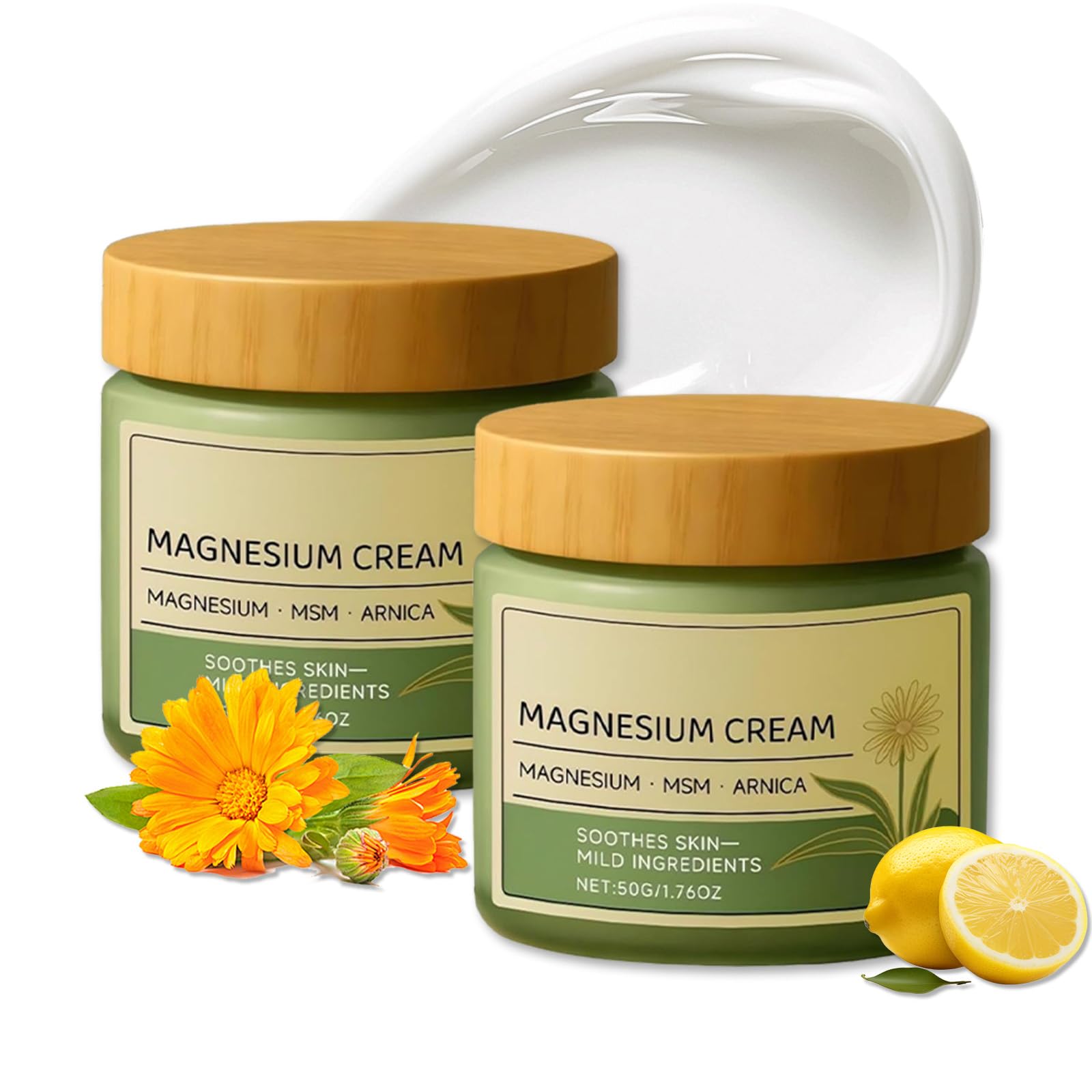 GENTERUN Magnesium cream with MSM and arnica, two-pack, moisturizing skin moisturizer for soothing and hydration.