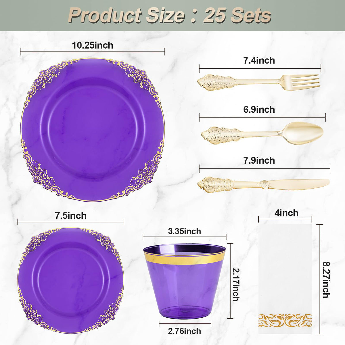 175PCS Clear Purple Plastic Plates for 25 Guests - Bestluck Official Imagery - 4