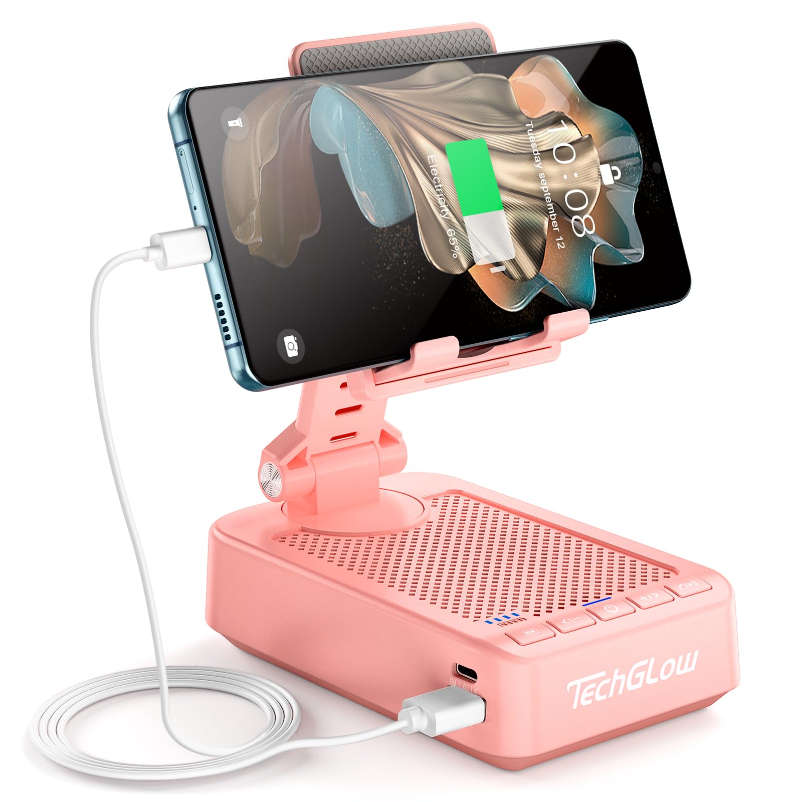 TechGlow Foldable Cellphone Stand with Bluetooth Speaker Charging Func - View 8