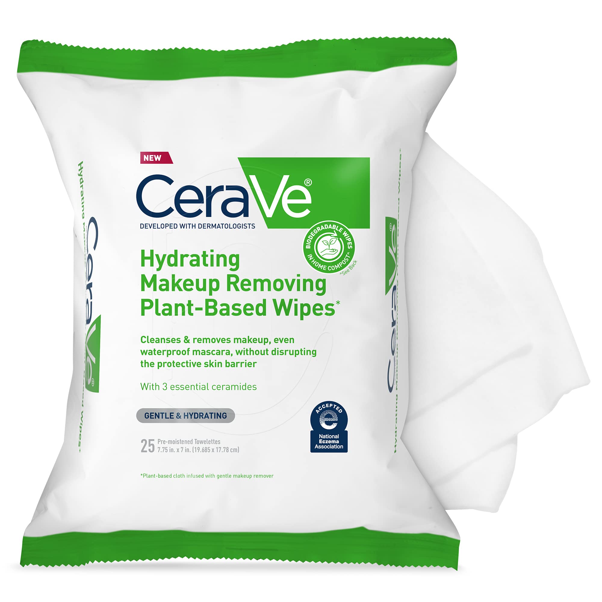 CeraVe Makeup Remover Wipes, Plant Based Face Wipes with Glycerin, 25ct - CeraVe Official Product View 2