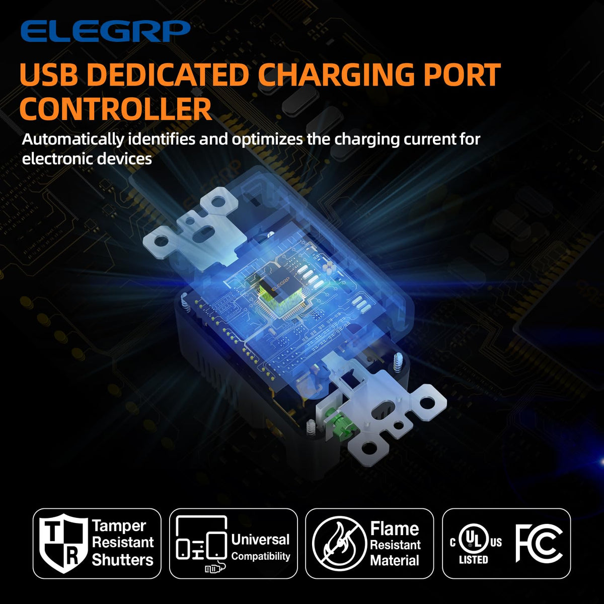 ELEGRP USB Charger Wall Outlet Type A C USB Ports 15 Amp - ELEGRP Official Imagery - 5