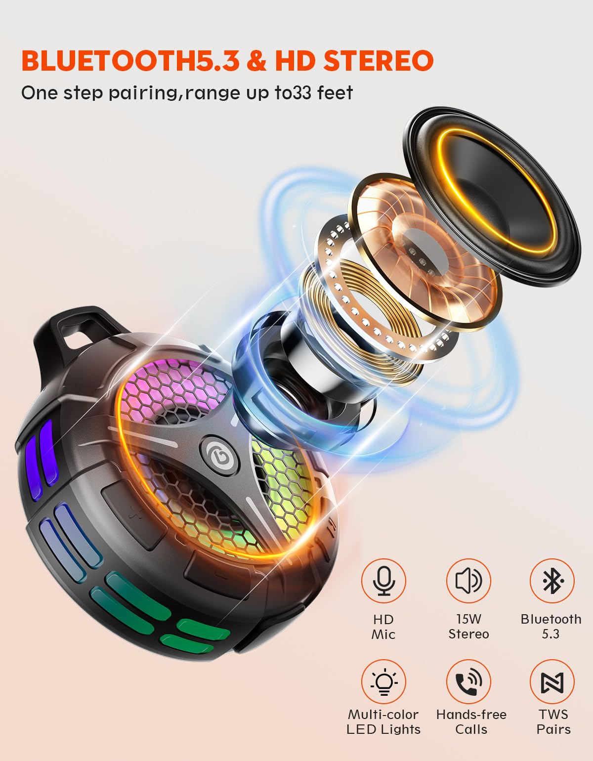 bondidea Waterproof Bluetooth Shower Speaker with Suction Cup, IP - bondidea Official Product View 2