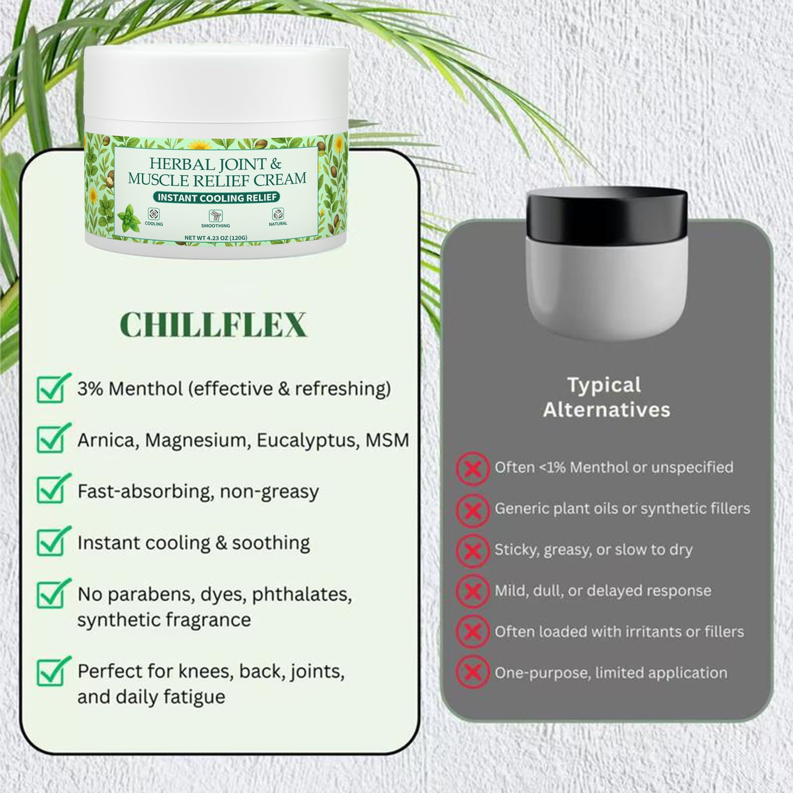 WSJAWH Herbal Menthol Cooling Relief Gel in 4.23 oz bottle, soothing skin moisturizer with menthol for cooling relief.