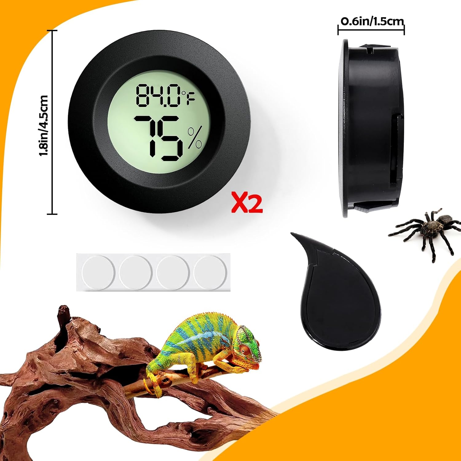 BSRESIN reptile tank accessories with 2-piece thermometer and humidity gauge for reptile enclosure monitoring