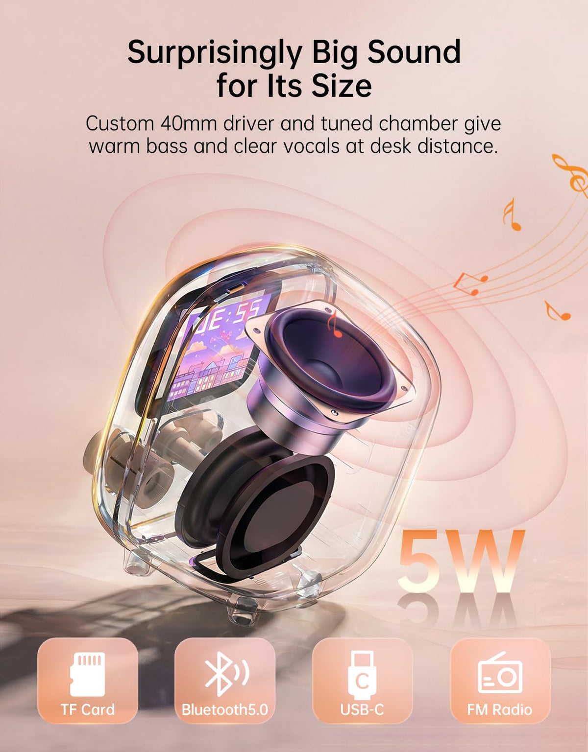 Divoom Tiivoo 2 Retro Bluetooth Speaker FM Radio Pixel Art - Divoom Official Imagery - 3