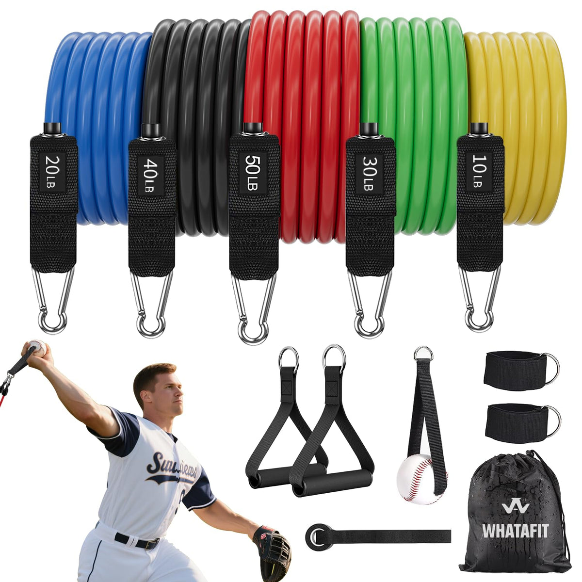 WHATAFIT Resistance Bands with Handles 150 lb Exercise Bands - WHATAFIT Official Imagery - 1