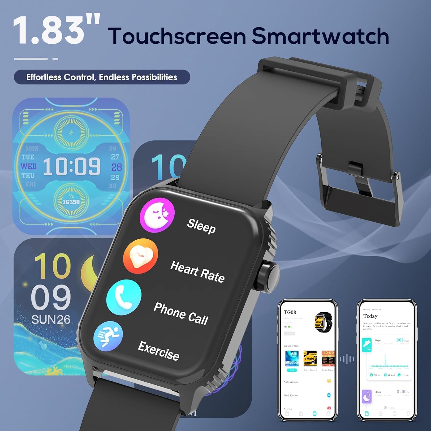 TRAUSI Smart Watch for Men, 120 Sports Modes Smartwatch with 1.83" HD, - View 3