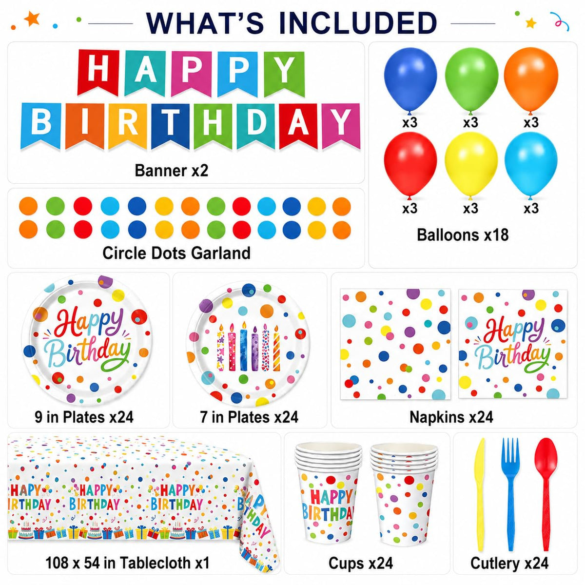 Happy Birthday Decorations 190PCS Colorful Dots Birthday - NKPDAXM Official Imagery - 3