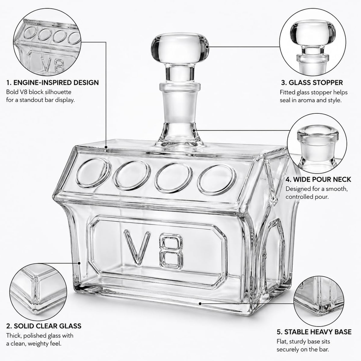 V8 Engine Whiskey Decanter Glass Car Motor Liquor Bottle - KAAS HAUS Official Imagery - 6