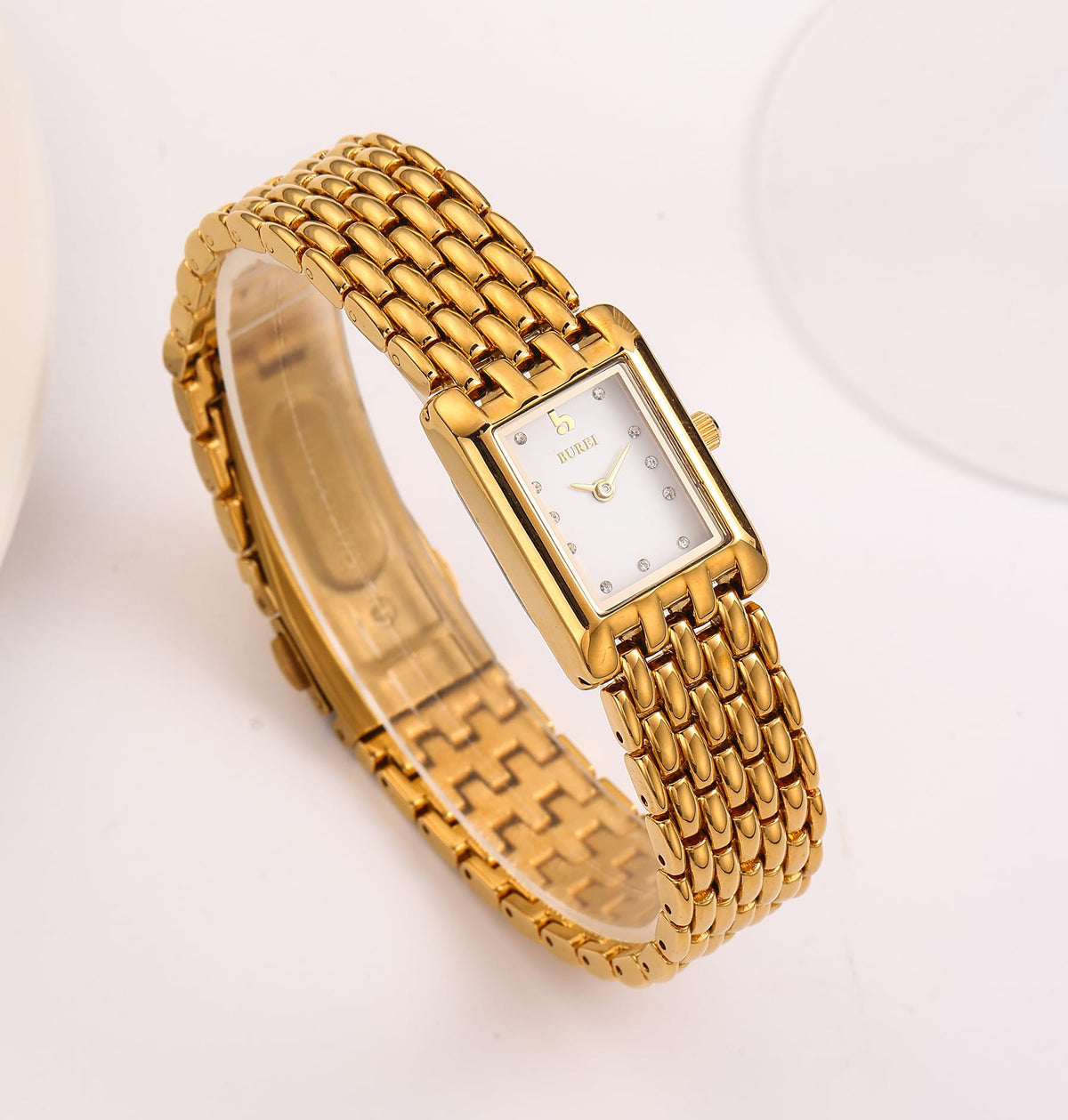 BUREI Women s Square Dial Watch with Crystals Gold Colored - BUREI Official Imagery - 5