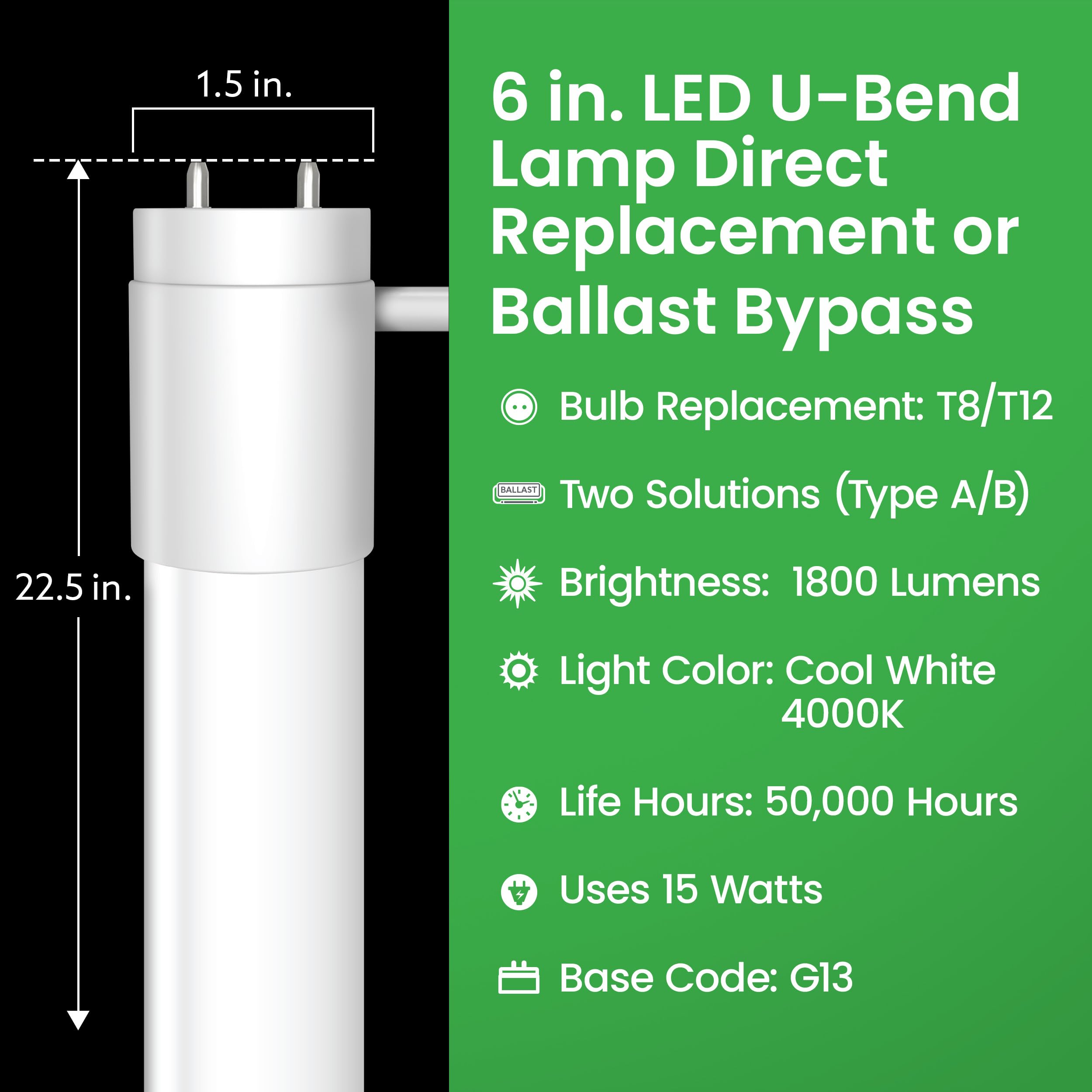 Feit Electric T8 U Bend LED Tube Light 15 Watts Replaces 32W - Feit Electric Official Imagery - 7