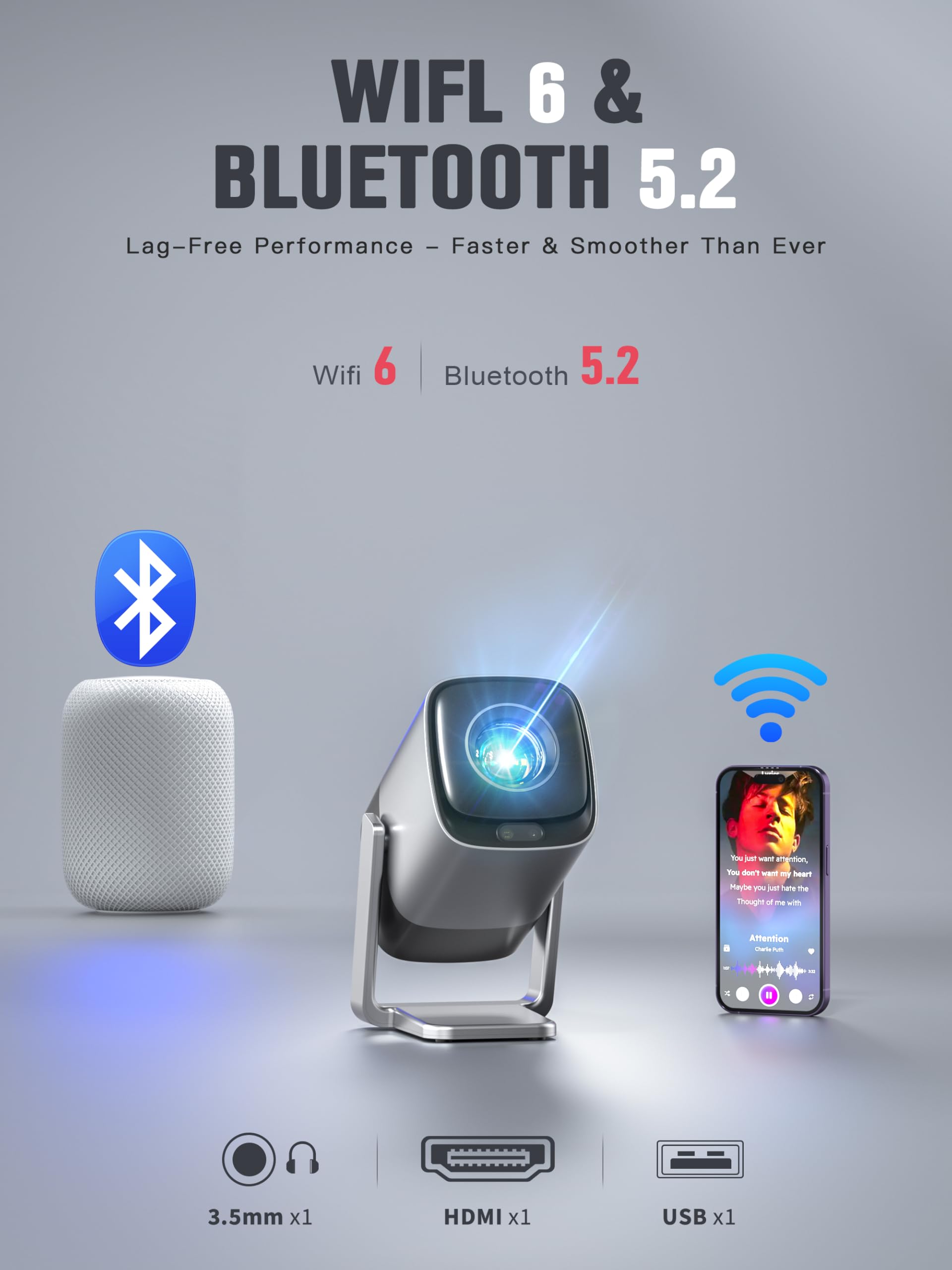 Mini Projector with WiFi and Bluetooth, XuanPad Silver Smart Pr - XuanPad Official Product View 9